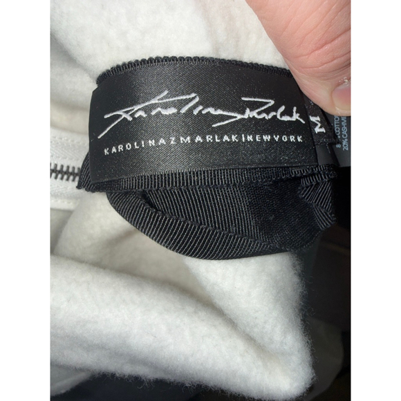 Karolina Zmarlak Gray Cream Mock Neck Poncho Cape Jacket Cashmere Blend Medium - Picture 11 of 12